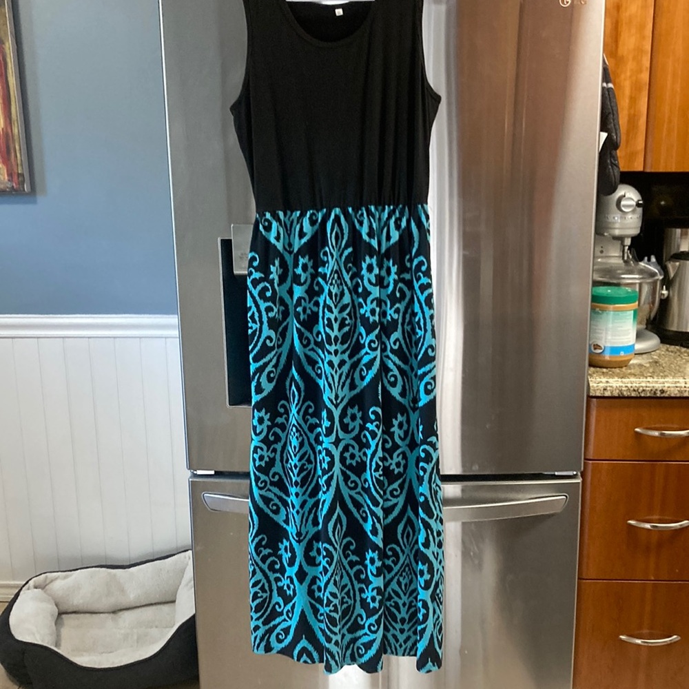 Black with turquoise design on the bottom sundress